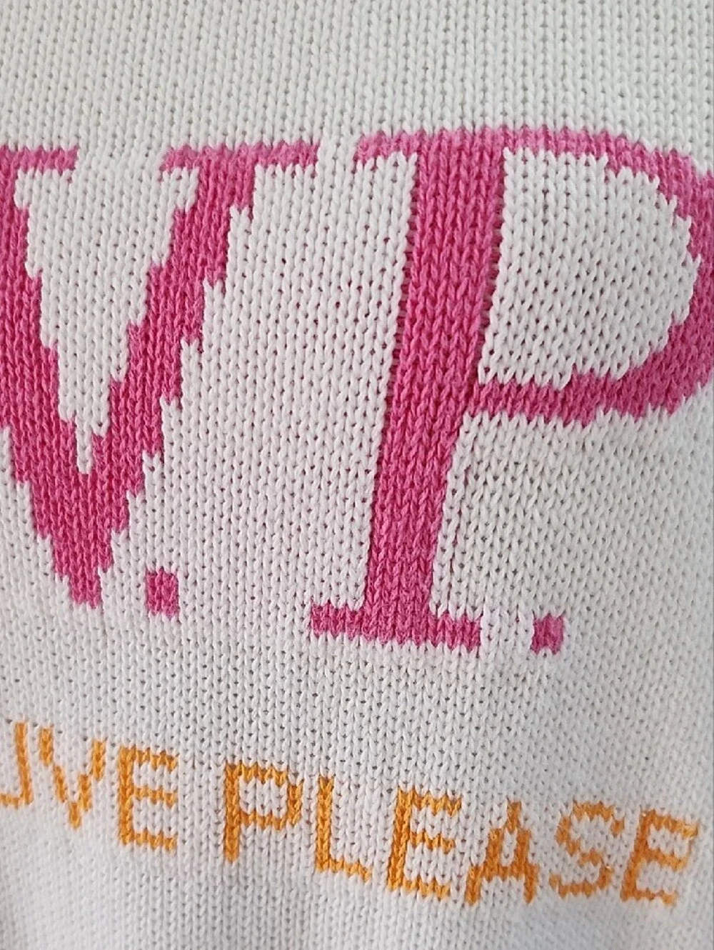 White 'M.V.P.' Graphic Sweater with Pink and Orange Accents